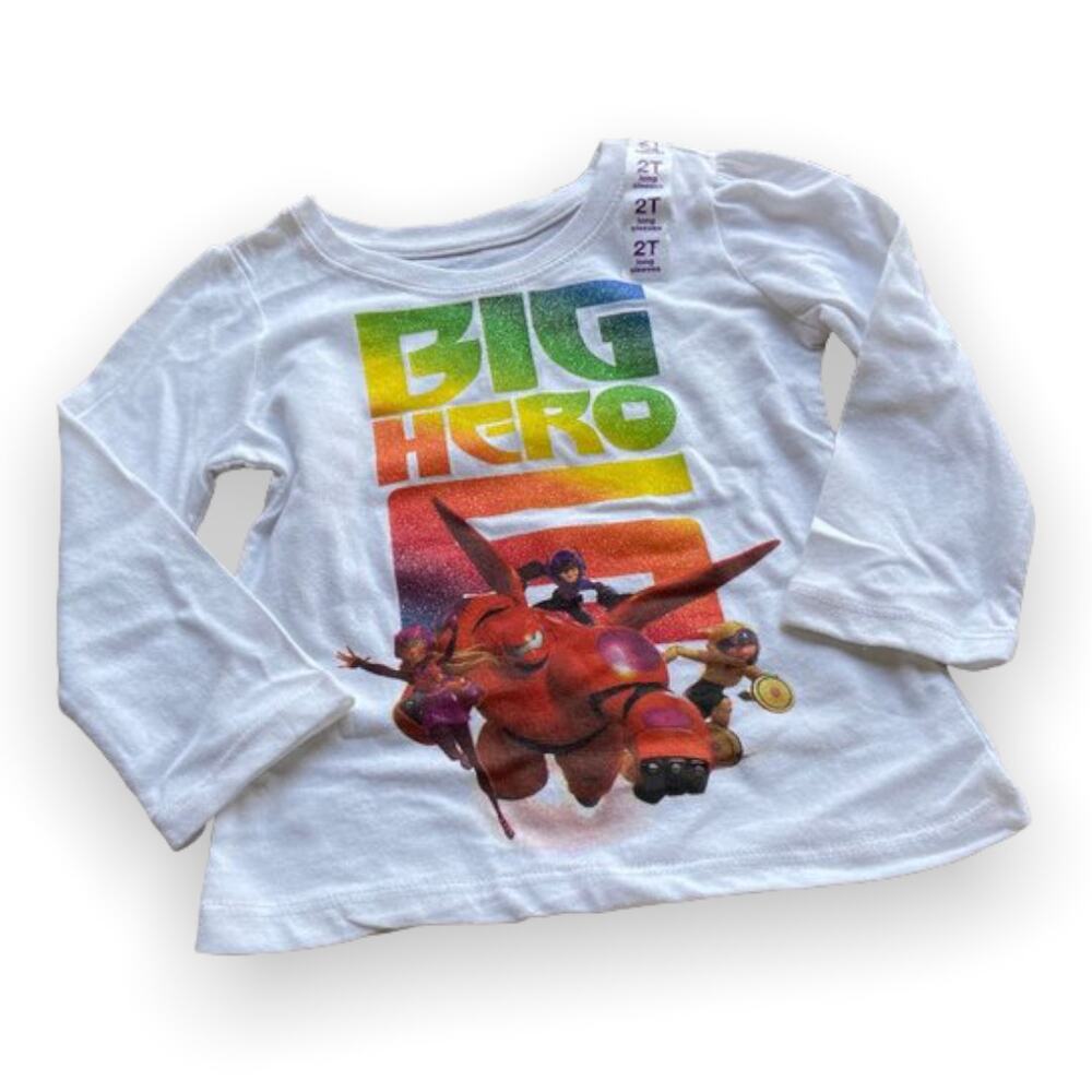 Disney Girls Top Size 2T Big Hero 6 Glitter Print Character Tee Shirt White NEW